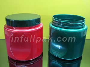 Cylindrical plastic jar with f